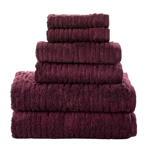 SKL Home CloudSoft 100% Cotton Luxury 6-Piece Towel Set 600 GSM Ultra Plush & Absorbent - 2 Bath Towels 2 Hand Towels 2 Washcloths Bordeaux