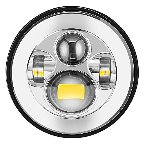 TMORI 7Inch LED Headlight Compatible with Harley Davidson Motorcycle Chrome Housing 7 inch LED Light Bulb for Wrangler JK LJ CJ Road King Ultra Classic Street Electra Glide FatBoy Switchback Headlamp