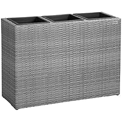Maceteros Altos Lidl Casaria Macetero Grande Exterior 88x30,5x60 Gris Jardinera 3 Macetas Poliratán Sist. Drenaje de Agua