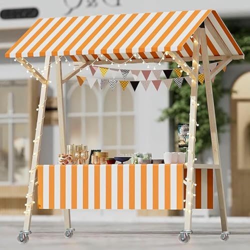 Chariot pliable en bois YVYKFZD étal de marché orange 120cm avec roues pour vente ambulante