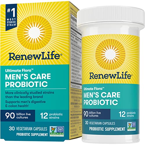 Renew Life Probiotics for Men - 90 Billion CFU, Probiotic Supplement for Digestive, Colon & Immune Health, Ultimate Flora Men's Care - Gluten Free & Vegetarian - 90 Billion CFU - 30 Capsules