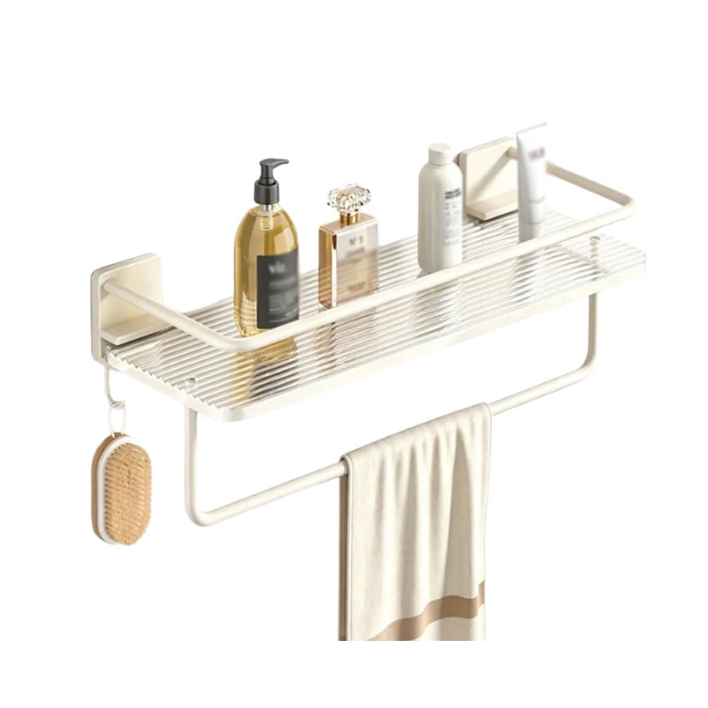 Duschablage Ohne Bohren Wandregal Ablage Bad Badezimmer Organizer mit Handtuchständer und Haken, Duschablage für Waschbecken, Kosmetik Aufbewahrung,B,50cm