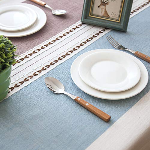 Enova Home Elegant Rectangular Thicken Cotton And Linen Tablecloth With Tassels Dust Proof Table Cover For Kitchen Dinning Tabletop Decoration (Khaki And Light Blue, 54"X 78") #TOP4