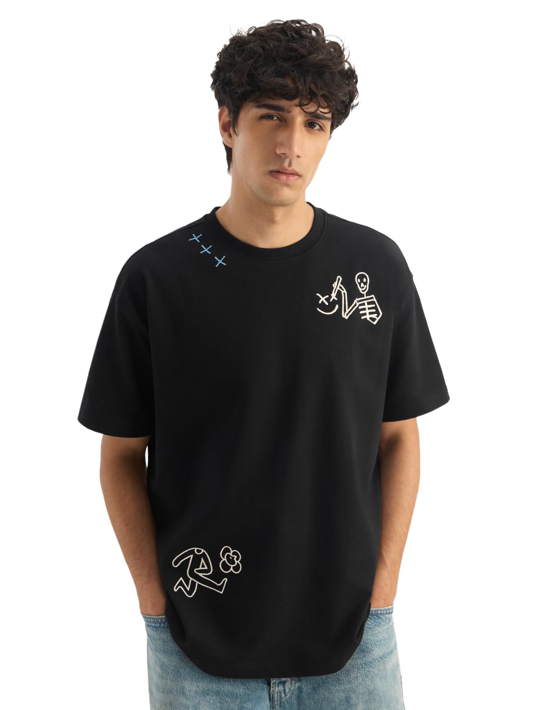 The Souled Store T-shirt oversize: Stay Weird Uomini e Ragazzi Manica Corta Girocollo Ricamato Streetwear Casual T-Shirt