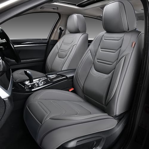 Image of TIEHESYT Car Seat Covers Full Set, Breathable Leather Automotive Front and Rear Seat Covers, Car Seat Protectors Full Set, Compatible with Most Vehicles, SUV (Graceful Gray, Front Pair)