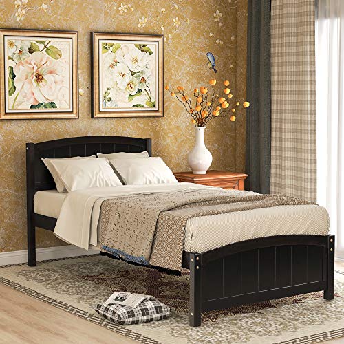Harper & Bright Designs Twin Bed Frame, Wood Platform Bed with Headboard and Footboard, Wood Slat Support, No Box Spring Needed, Espresso