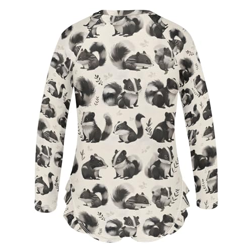 Cute Skunk Animals on Cream Girls Rash Guard Swimsuits Long Sleeve One Pieces Bathing Suit UPF 50+ Zipper Swimwear3