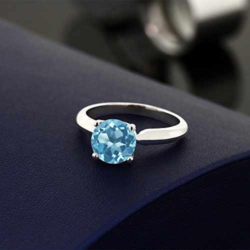 Gem Stone King 2.55 Cttw 8MM Round Swiss Blue Topaz 925 Sterling Silver Solitaire Engagement Ring For Women | Gemstone Birthstone | Available In Size 5, 6, 7, 8, 94
