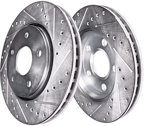 Image of Detroit Axle - Front Brake Kit for 2009-2018 Ram 1500, 2019-2022 | Ram 1500 Classic Drilled & Slotted Brake Rotors Disc Brakes Caliper w /Bracket Replacement