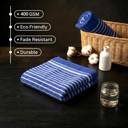Image of Athom Living Premium Hand Towels- Cotton, 400 GSM, Ultra Soft, Quick Dry, Highly Absorbent | for Hand, Kitchen and Gym | 60 * 40 cm, Pack of 4 (Blue)