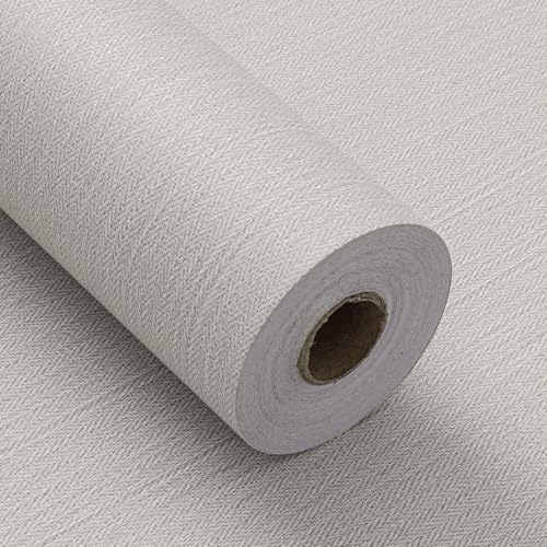 Haimin Fabric Wallpaper Textured Contact Paper (24in X 393in) Peel and Stick Faux Linen Wall Paper Self-Adhesive Vinyl Wallpaper Herringbone Look (Beige)