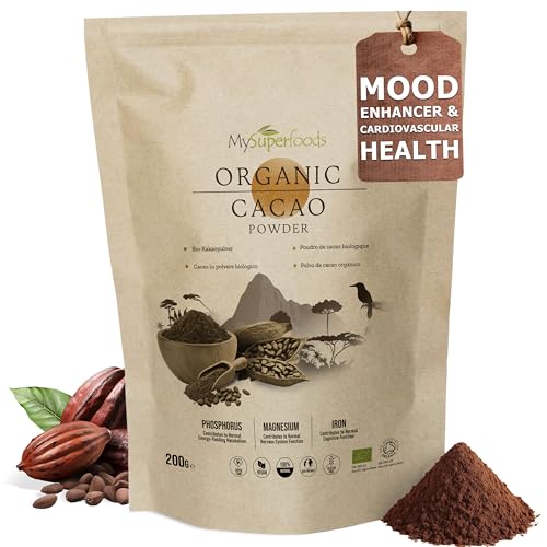 Organic Cacao/Cocoa Powder 200g | Pure & Unsweetened | Mood Enhancer & Cardiovascular Health | Natural Source of Magnesium | Perfect for Smoothies, Baking & Hot Chocolate | Non-Alkalised, Vegan