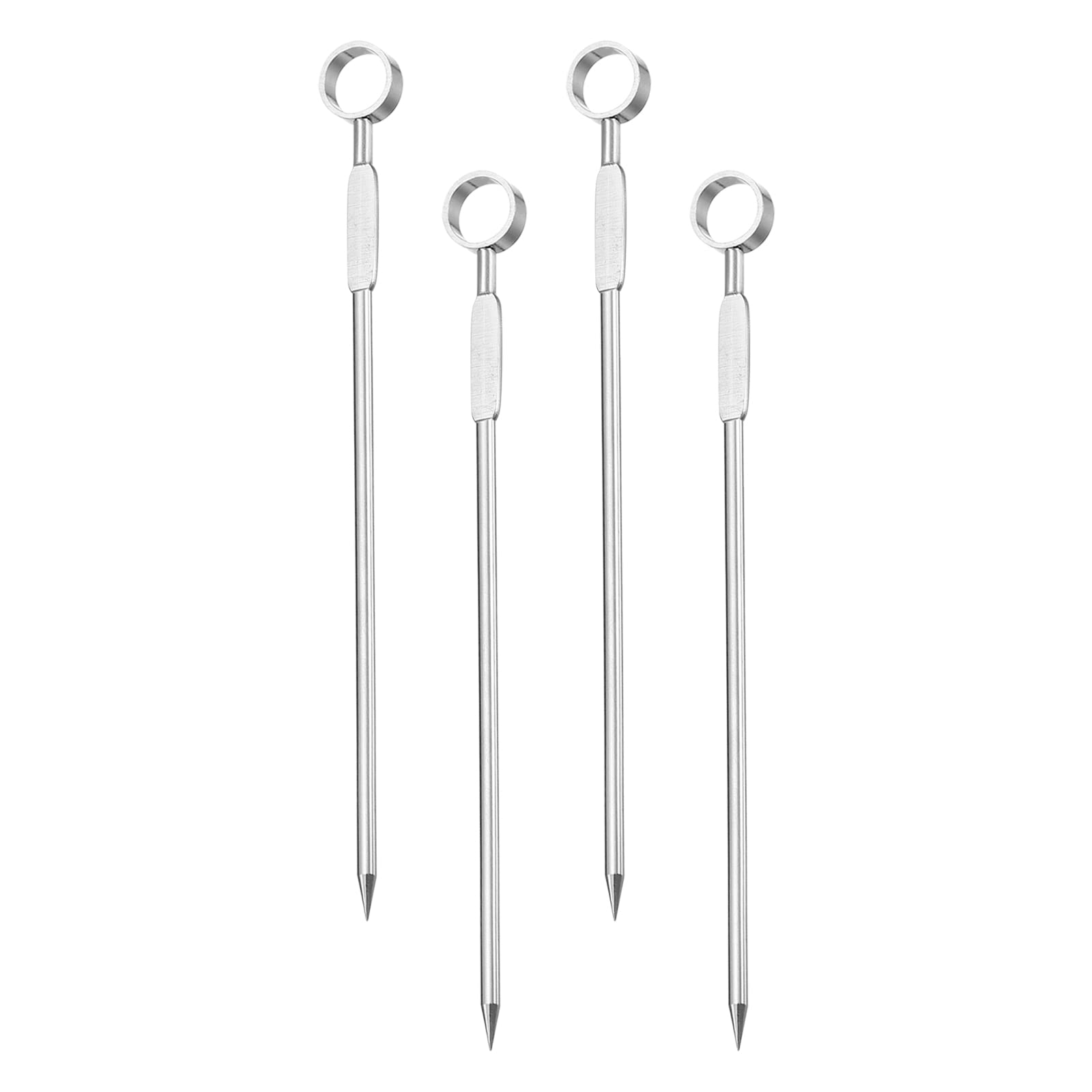 sourcing map Cocktail Toothpicks, 4Pcs 4.3" Stainless Steel Reusable Metal Round Ring Cocktail Picks Skewers for Drinks Appetizer Fruits (Silver)