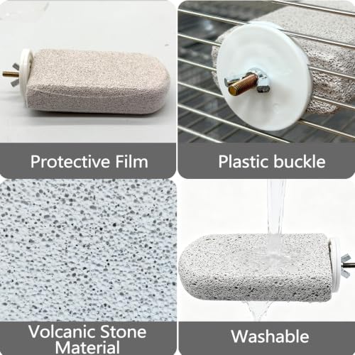 Image of 4PCS Bird Beak Grinding Stone,Parrot Perch Stands,Parakeets Platform Chewing Toys Calcium Pumice Lava Foot Claws Trimmer Climbing Ledge for Cockatiel Budgie Conure Lovebird(L,Grey)