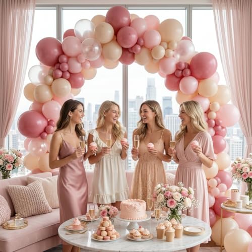 Image of Dusty Pink Balloons, 50 Pcs for Girls Birthday Baby Shower Wedding Party | 12 Inch Blush Light Pink Apricot Clear Latex Balloons for Bridal Shower Valentine Day Engagement Ballet Party Decorations