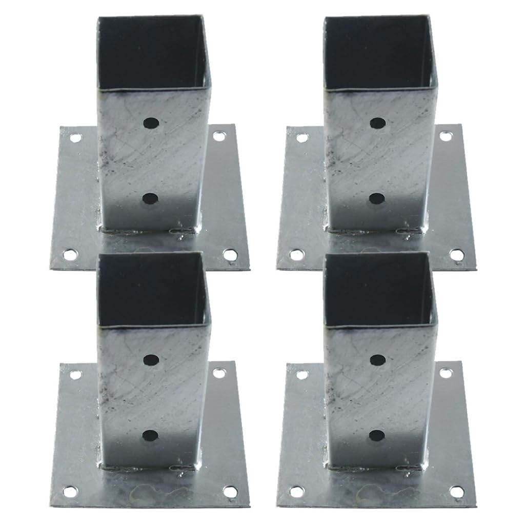 Suinga Base para Poste Zincada Acero | Soporte para Postes de Madera Cuadrados para Anclaje en Suelo | Escuadras Metalicas para Fijacion de Vallas, Vigas Madera, Estructura Decorativa (4, 14x14 cm)