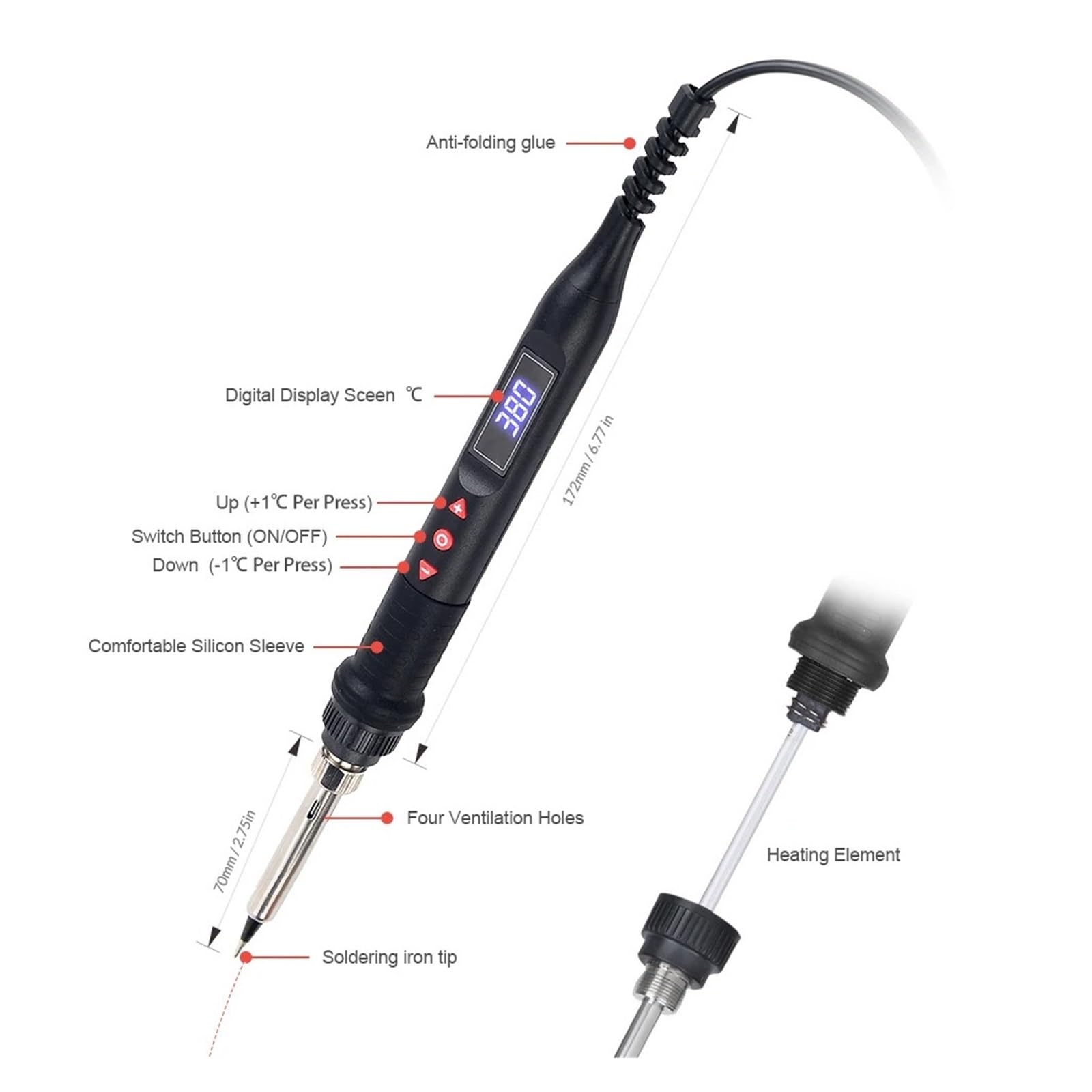 Zestaw Lutownicy Z Regulacją Temperatury 908U Wyświetlacz LCD Inteligentny Przełącznik 80 W Przenośne Narzędzie Do Lutowania(Black)