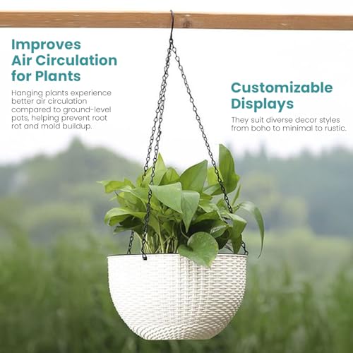 Image of Go Hooked Plastic Hanging Pot, White, Pot Diameter-7.1 Inch, Pot Height-4.8 Inch, Pot Thickness-3 mm, Chain Length-13 inch Approx., 5 Pieces