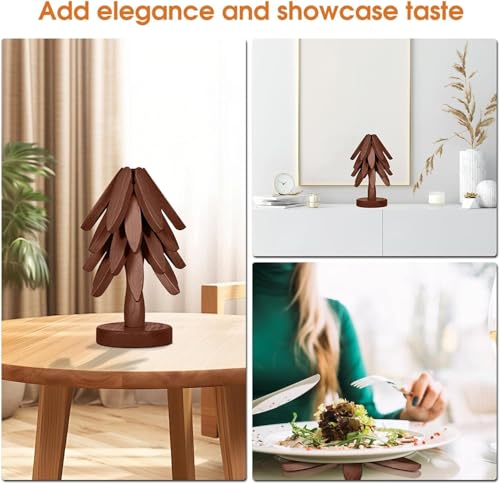 Image of Wooden Cup Coaster Set，Tree Shape Trivet Set,Tree Coasters- 4 Wooden Trivets + 1 Stand stored for hot Dish /Pot /Bowl /teapot /hot Pot Set