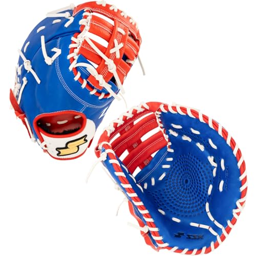 SSK Z5 Craftsman Baseball First Base Mitt 12 12.25 12.5 13 Right & Left Hand Throw (Royal/White/Red 12.5 - Left Hand Throw)