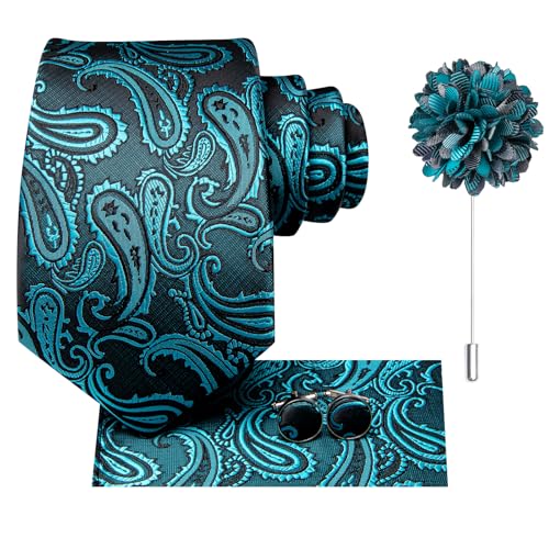Image of Hi-Tie Men's Tie Lapel Pin Set Pocket Square Cufflinks Formal Woven Silk Tie Sets Wedding Party
