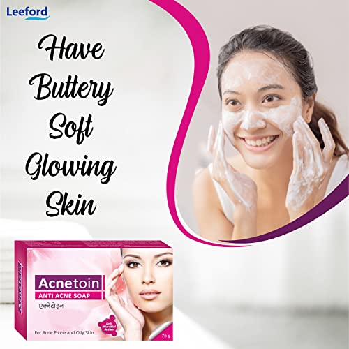 Image of Leeford Women's Acnetoin Anti Acne Bathing Soap Bar Combo Pack, Enriched With Tea Tree Oil & Vitamin E, Helps in Acne, Pimples For Oily Skin (75g Each Each) -Pack of 6