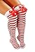 Produktbild Dress Me Up - W-058-Red Karneval Fasching Strümpfe Overknee Kniestrümpfe Weiß Rot Ringel Gestreift Rote Schleife Kess Girly Sexy Wild Z191