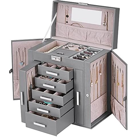 ANWBROAD Huge Jewelry Box Organizer Jewelry Storage Box with 40 Hooks Different Drawers for Earrings Rings Necklaces Bracelets Jewelry Case with Lock Mirror UJJB028H Cover