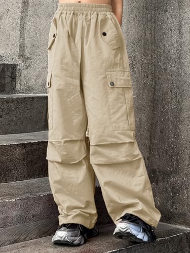 Image of Girls Versatile Casual Solid Cargo Jogger Pants Flap Pockets 6-12 Years