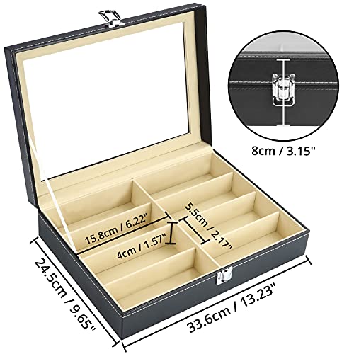 Kurtzy Faux Lederen Zonnebrillen Organizer Doos – 8 Sleuven voor Brillen – Afsluitbare Zwarte Display Opslag Collectie… - Image 3