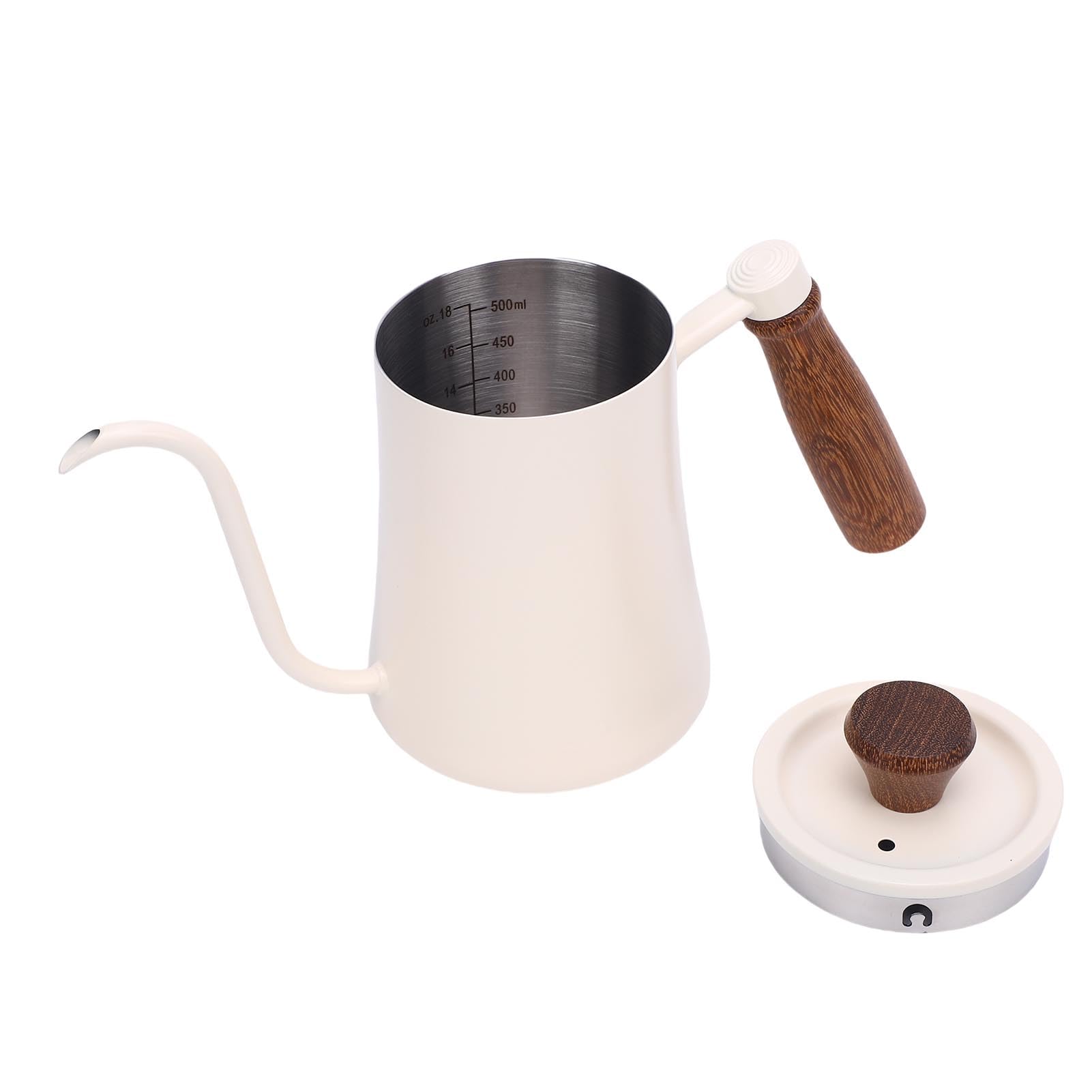 600ML Gooseneck Pour Over Coffee Kettle, Stainless Steel Tea Kettle, Hand Drip Coffee Pot With Long Narrow Spout With Scale, Teapot Pour Over for All Stovetops (White)