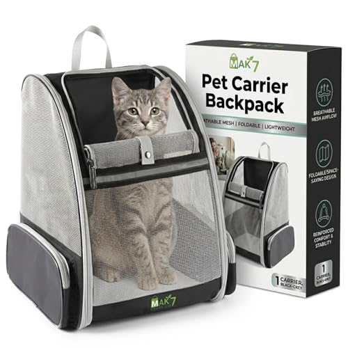 Image of MAK7 Pet Carrier Backpack for Cats & Dogs | Breathable Mesh Design, Lightweight Travel Bag for Small Pets | Wide Strap, Foldable | Cat Carrier, Dog Carrying Bag (ONLY Black-Grey)