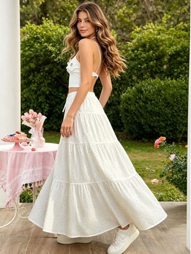 Image of Verdusa Women's Long Maxi Skirt Boho Flowy Flared Ruffle Skirts 2026 Beach Vacation Summer Going Out Outfits