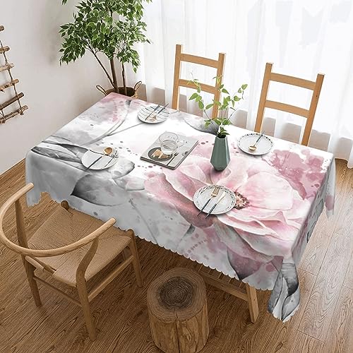 Nappe rectangulaire fleurs roses 137x183 cm anti-tache grise pour table - 2