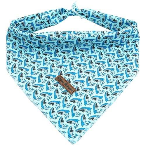 Bobo Rainbow Shark Print Dog Bandana - 1PC, Blue, Small, Cotton, Adjustable, Unique Design, All Seasons, Hand Wash, Dog, Bandana