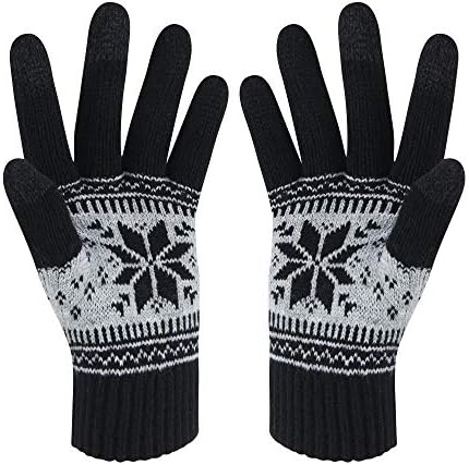 VENI MASEE Winter Touch Screen Gloves Snow Flower Printing Keep Warm for Women and Men