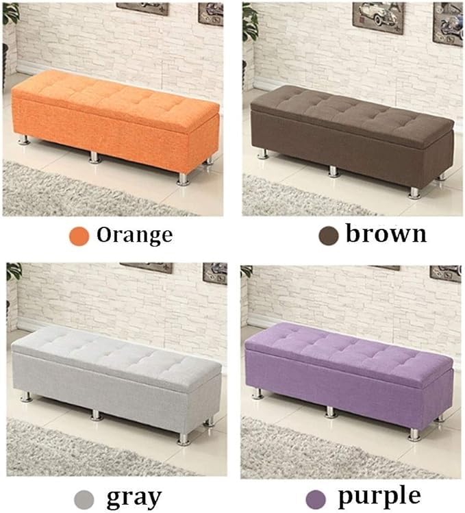 Banc ottoman de rangement en lin orange 100cm pour salon