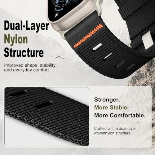 Image of Tactical Nylon Bands for Apple Watch Ultra 3 2 Band Series 11-1 /SE Men | Rugged Breathable Fabric, Nato Adjustable Sport Strap with Reinforced Connector for iWatch Ultra 49mm 46mm 45mm 44mm 42mm L
