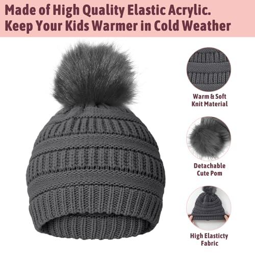 Image of Kids Winter Beanie Hat Scarf Gloves Set for 3-8 Years Old Boys Girls, Thick Warm Knitted Hat Gloves Fleece Lined Scarf Set