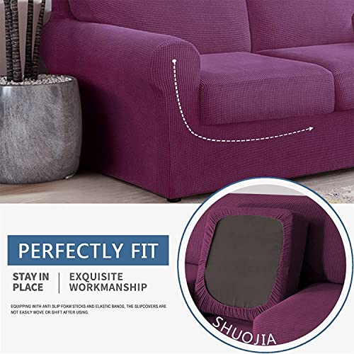 Housse de canapé extensible antidérapante violette anti-peluches - 6