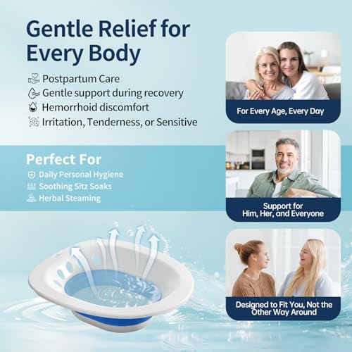 RUGUO Sitz Bath for Toilet Seat - Yoni Steam Seat - Sitz Bath for Hemorrhoids and Postpartum Care - Portable Bidet BPA Free - Foldable Basin for Epsom Salt Soak - Blue — view 3