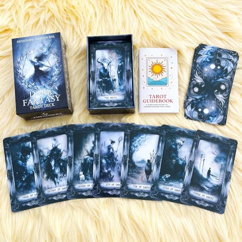 Image of Dark Fantasy Tarot Deck, 78 Gothic Tarot Cards with Guidebook for Beginners, Shadow and Light Divination Deck for Self-Discovery, Spiritual Growth, Meditation and Witchcraft Practice