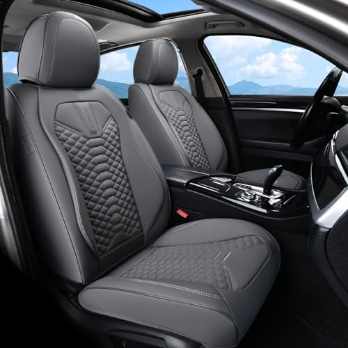 Image of Coverado Car Seat Covers Full Set, Nappa Leather Seat Covers for Cars, 5 Seats Universal Waterproof Seat Covers, Front and Back Car Seat Protector, Automotive Seat Covers Fit for Most Cars, Gray