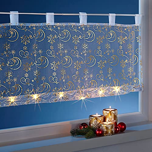 Preisvergleich Produktbild vivaDOMO LED-Bistrogardine, Weihnachtsgardine, Scheibengardine, Vorhang, Lichterkette, Weihnachtsdeko, Sternenmuster, Weihnachtsmotiv, Weihnachtsbeleuchtung, Polyester