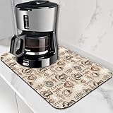 FTJHKUY Tapete de secado de café dibujado a mano, tapete de secado de café de 16 x 24 pulgadas, tapete de café para encimera de cocina, cafetera, cafetera, tapete de secado de platos, absorbente para