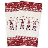 HELLOWINK Valentines Day Gnome Microfiber Kitchen Towels with Hanging Loop, Love Hearts Super Absorb