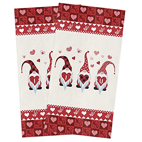 Hellowink Valentines Day Gnome Microfiber Kitchen Towels With Hanging Loop, Love Hearts Super Absorbent&Machine Washable Dish Towels Hand Towels For Home Kitchen Bars, 18 X 28 Inches, Red #TOP12