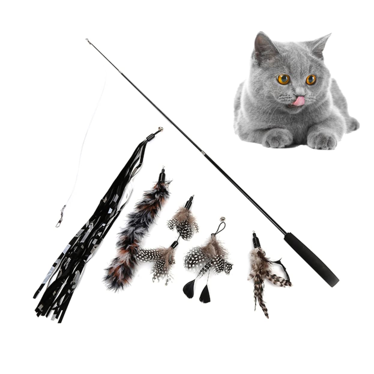Happyyami 18pezzi Bastoncini Teaser Per Gatti Giochi Interattivi Colorati Con Teste Rimovibili Per Gioco e Rafforzare Con Tuo Felino