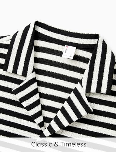 Image of PATPAT Family Matching Summer Outfits, Ribbed Knit Striped Women Skirt Set, Men Button Down Shirt and Kids Outfits