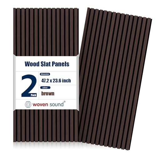 Woven Sound Wood Panels for Wall, Functionality and Durability, Enhanced Acoustic & Sound Proof Fluted Design, Versatile Wood Slat Wall Decor for Home & Office, 2 Pack Brown, 47.2x23.6 Inch